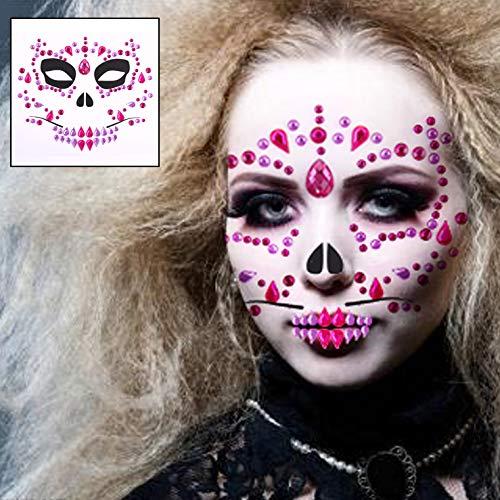 Yinxiang Jie 4 Pcs Day of the Dead Temporary Face Gem Jewels Tattoos Halloween Rhinestone Sugar Skull Face Stickers Makeup for Halloween Festival Rave Party Outfit