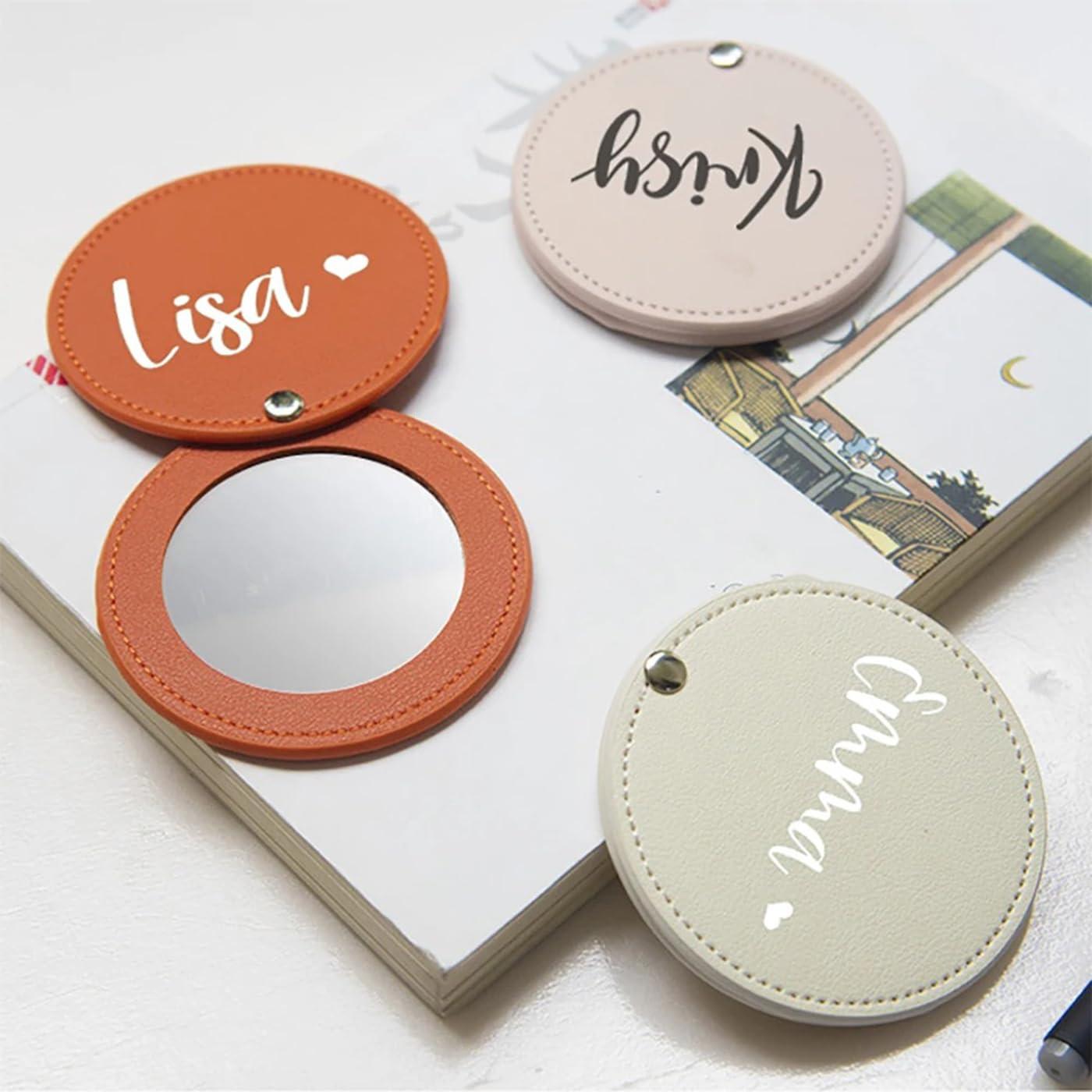 KRUIJHEU Personalized Leather Pocket Mirror Mini Travel Handheld Portable Makeup Mirrors Wedding Bridesmaid Gift for Her Name Engraved (20Pcs)