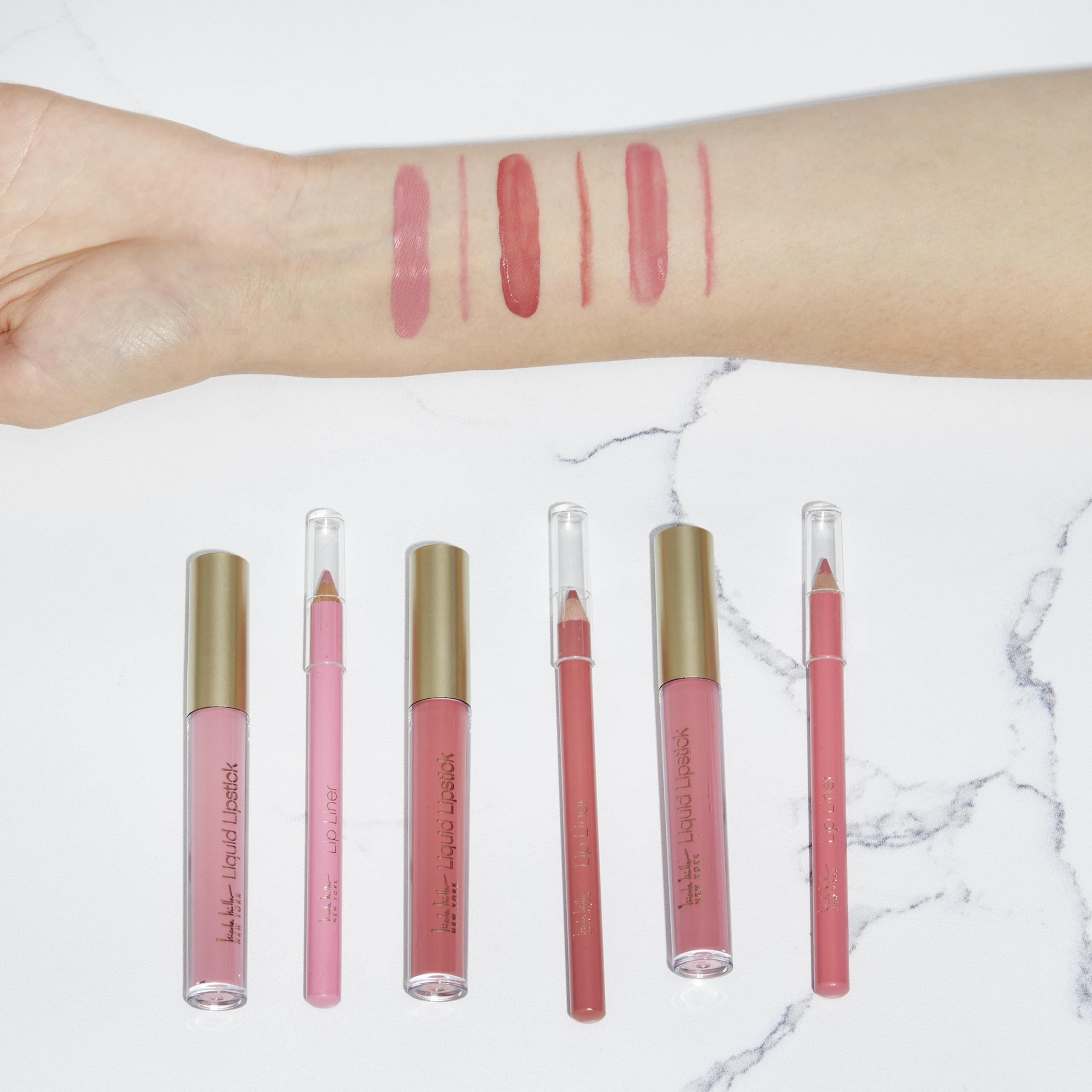 Nicole Miller New York Nicole Miller Liquid Lipstick & Liner Collection | 6 Piece Set | 3 Liquid Lipsticks & 3 Lip Liners in Various Shades for Stunning, Long-lasting