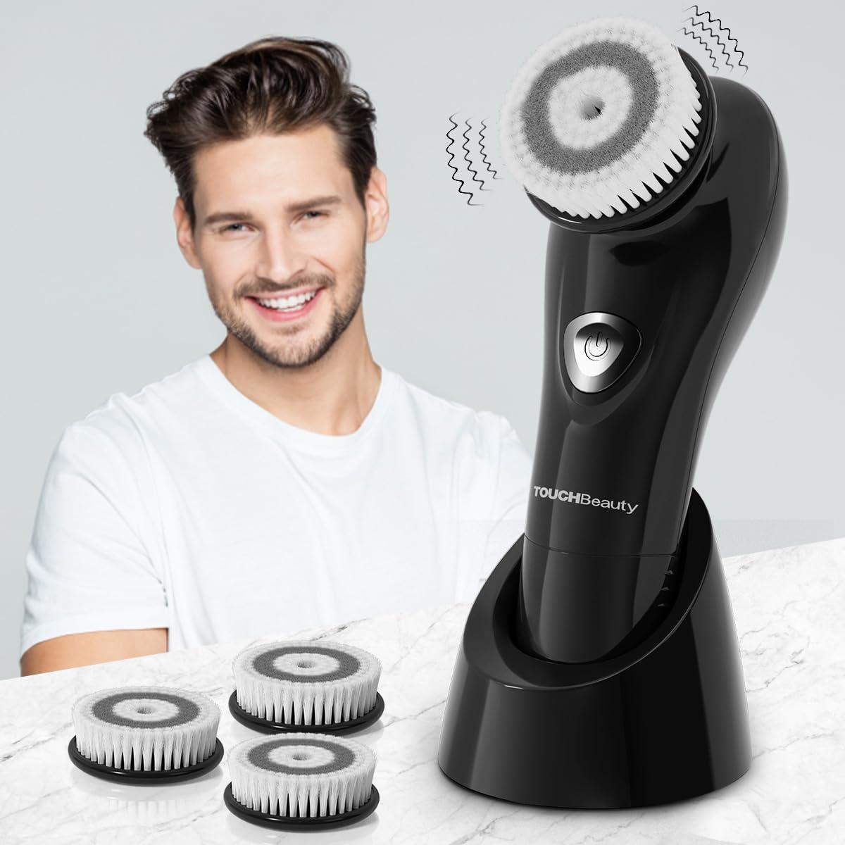 TOUCHBeauty TOUCHBeauty Facial Brush for Men Skin Scrubber with Advanced 6 Degree Oscillating Vibration Cleansing Technology, Waterproof Men's Facial Exfoliator Massager Black TB-1487