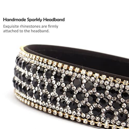 Wecoe Wecoe Black Headband Rhinestone Headband Women Fashion Crystal Bling Diamond Headband Glitter Sparkly Headband Hair Accessories Holiday Halloween Christmas Gifts For Women Ladies (Silver & Black)