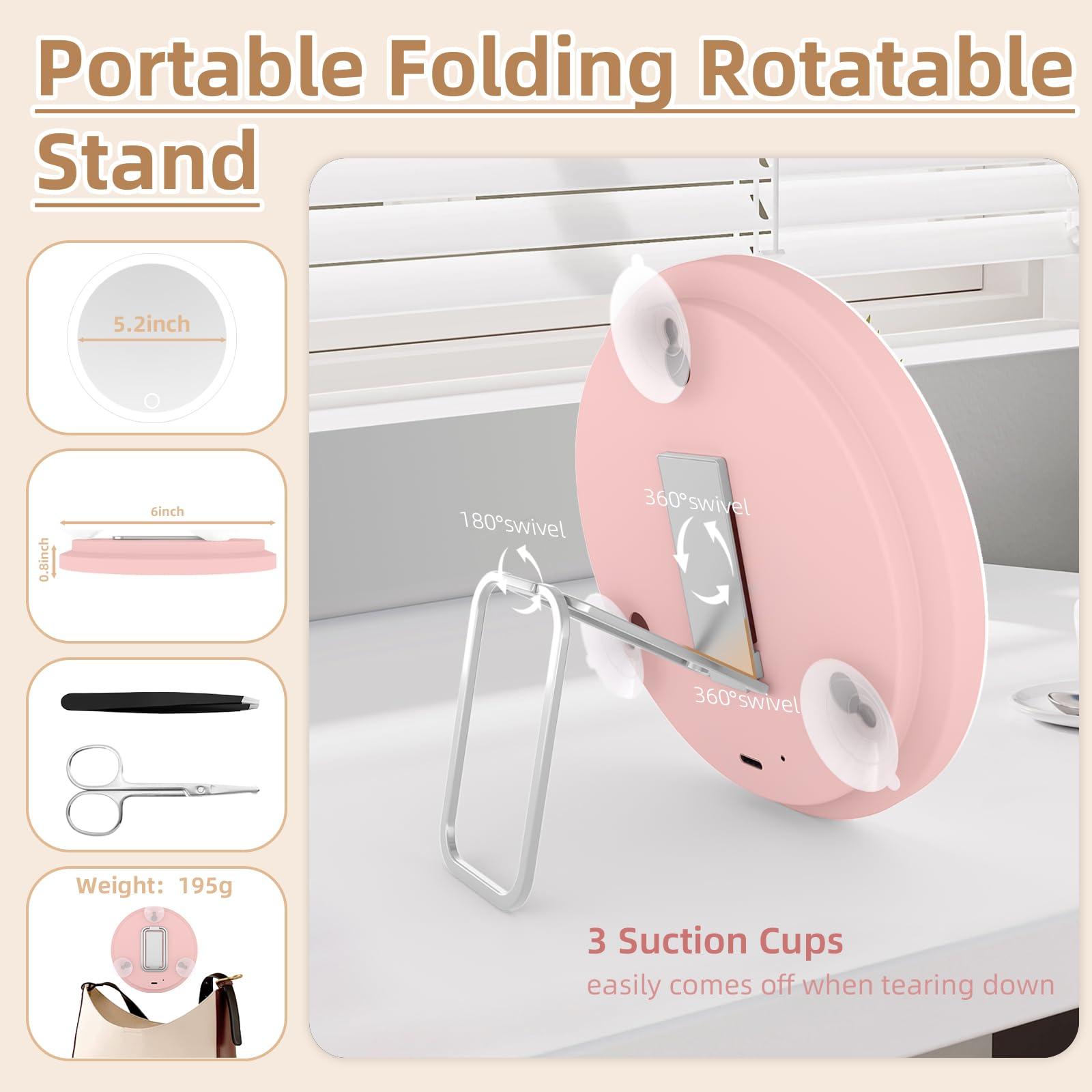 JJhxr 30X Magnifying Mirror with Light, 6\'\' Makeup Magnifying Mirror, Lighted Makeup Mirror with Magnification 30x Travel Magnifying Mirror, 30X High Magnifying Mirror with 3 Suction Cups & Adjustable Stand