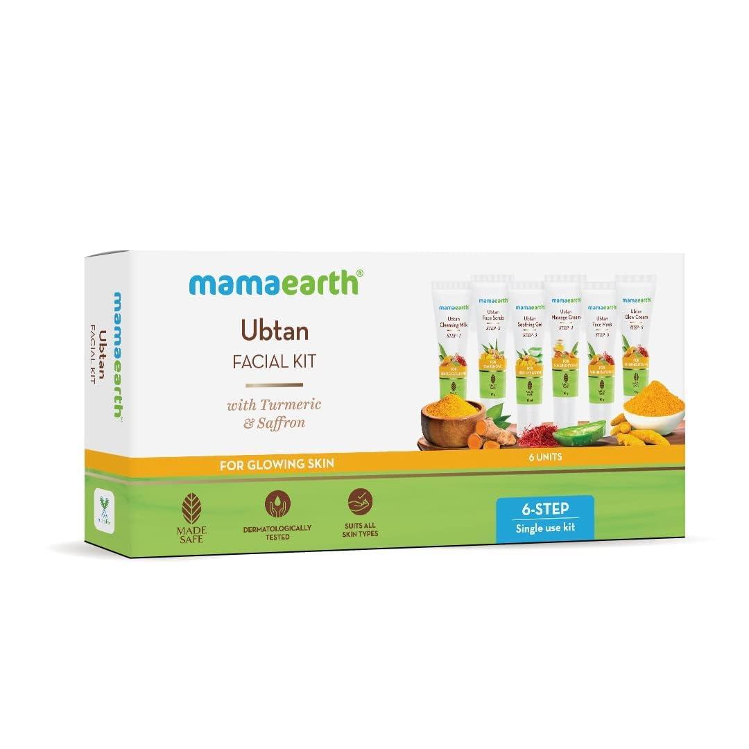 MAMAEARTH Mamaearth Ubtan Single Use Facial Kit | Gives Long Lasting Glow in Just 6-Steps | Includes Cleanser, Scrub, Gel, Massage Creams & Face Pack | Turmeric & Saffron Infused | 2.12 Oz/60g