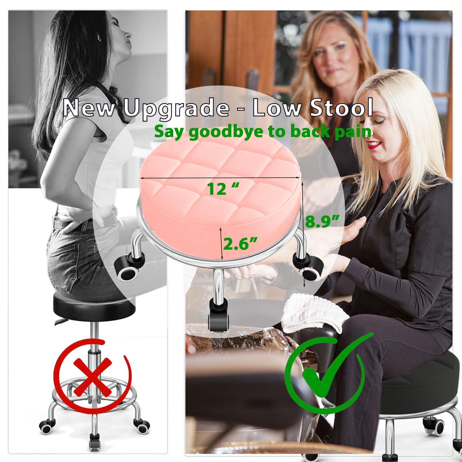 OKAKOPA OKAKOPA Reclining Portable Pedicure Station with Stool, Hydraulic Height Adjustable 360 Swivel Portable Pedicure Station w/Stool, Footrest, Foot Basin, Adjustable Headrest (Pink + Stool)