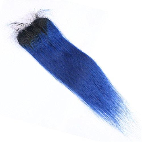 Tony beauty hair Tony Beauty Hair Dark Blue Ombre Virgin Indian Human Hair Bundles Deals 4Pcs with Lace Closure Piece 4x4 Silky Straight #1B/Blue Ombre Virgin Hair Weft Extensions 5Pcs Lot (24 26 28 30+22)