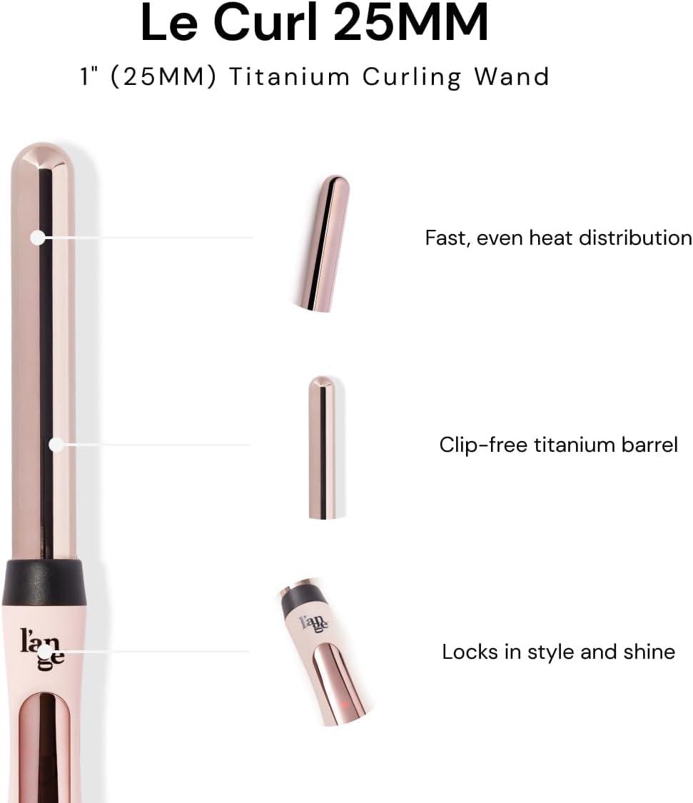 L'ANGE HAIR L'ANGE Hair Le Curl Titanium Curling Wand | Professional Curling Iron for All Hair Types | Clip Free Hair Curler | Best Curling Wand for Tighter Curls & Beach Waves | Blush 1 (25MM)