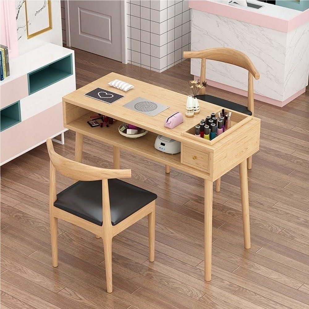 HJAGDJ HJAGDJ Modern Nail Desk with Dust Collector, Nail Table for Nail Tech, Manicure Table with Grooved and Drawer, Solid Wood Double Layer Nail Station, Beauty Salon Nail Tech Desk(31.5in/80cm)
