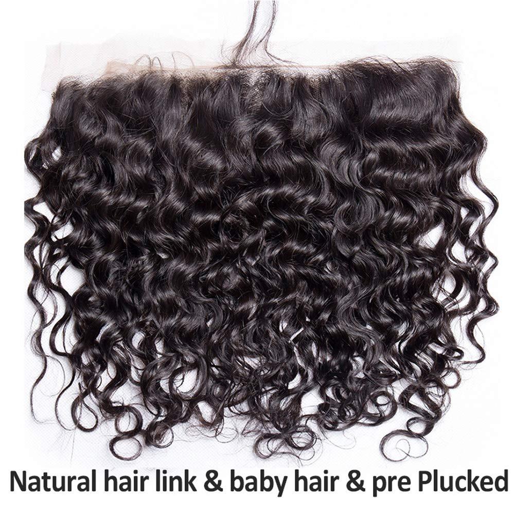 Nicewig Hair 13x4 Natural Wave Curly HD Transparent Lace Full Lace Frontal Closure Free Part Brazilian Virgin Hair Bleach Knots Bleached Hairline with Baby Hair Natural Color
