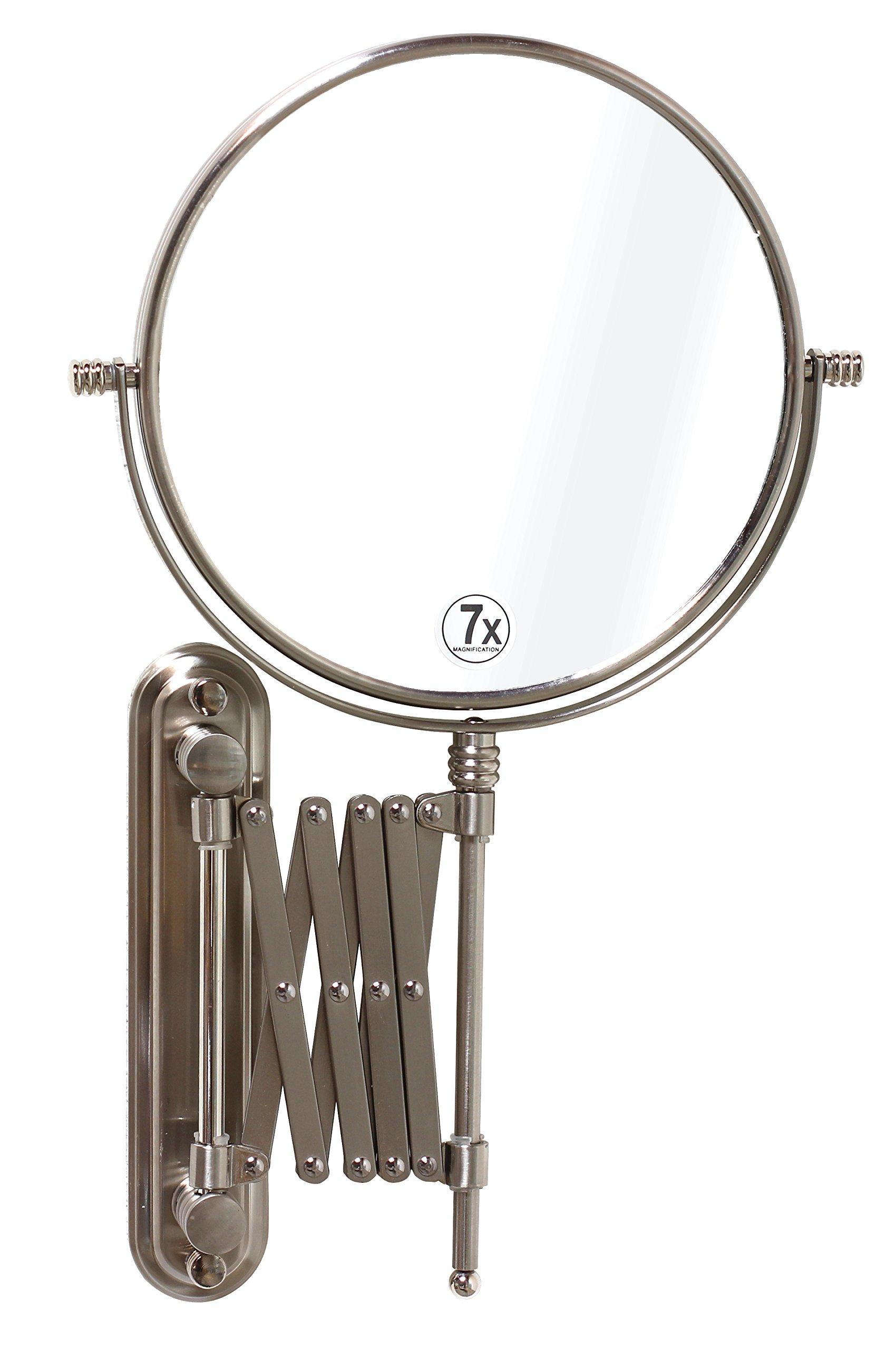 Deco Brothers Deco Brothers Wall Mount Extendable Mirror, 8 Inch Double Sided with 7X Magnification, Nickel