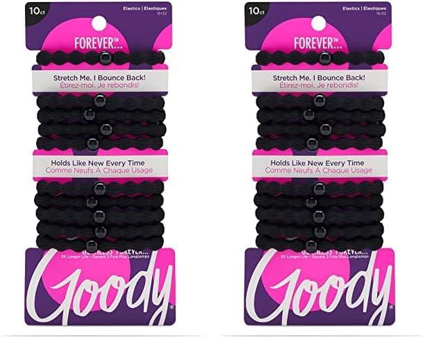 GOODY Goody Forever Ouchless Elastic Hair Tie - 10 Count, Black - Medium Hair to Thick Hair - Accessories for Women and Girls (Pack of 2)