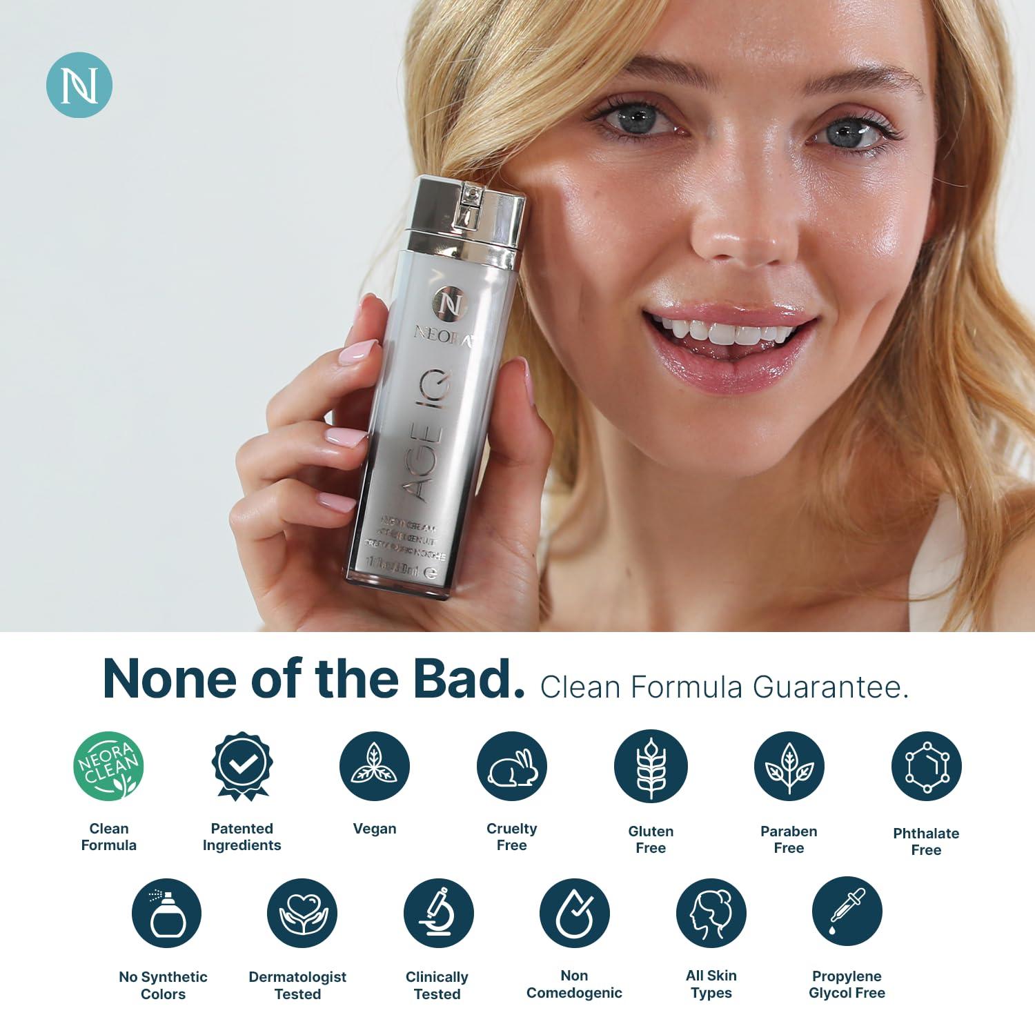 Bizzico Neora Age IQ Night Cream - Unscented Hyaluronic Acid Moisturizer for All Skin Types & Tones, 1 Fl Oz