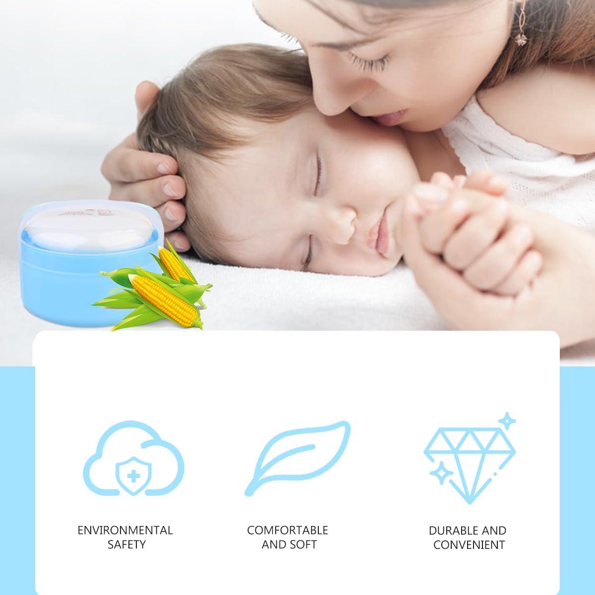 Beavorty Body Powder Puff Sponge Box Blue Powder Powder Puff case talcum Powder Puff case Powder Applicator Container with Puff After-Bath Powder Puff Container