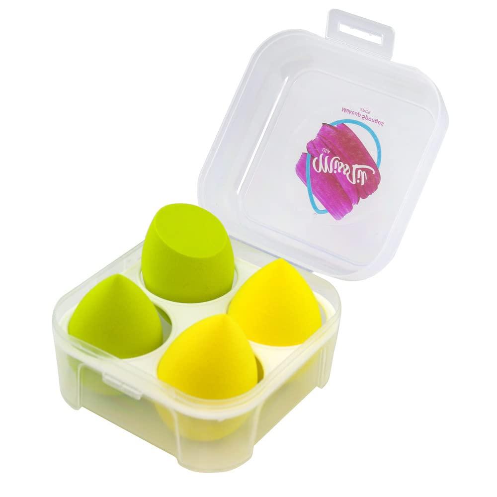 Miss Lil USA Miss Lil USA Makeup Sponge Blender Multicolor Set - Non Latex, Soft, Professional Beauty Sponge Foundation Blending Blender with Egg Case, Flawless for Cream, Powder and Liquid (4PCS, Yellow, Lime)