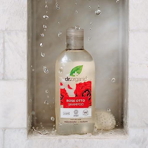 dr.organic Dr. Organic Rose Otto Shampoo, Restoring, Mens, Womens, Natural, Vegan, Cruelty-Free, Paraben & SLS-Free, Recyclable & Recycled Ocean Bound Plastic, Certified Organic, 265ml, Packaging may vary