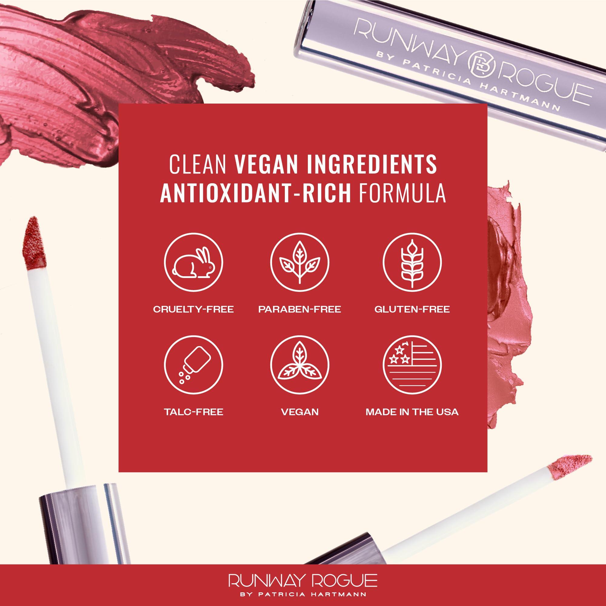 Runway Rogue Runway Rogue Pearl Glam Long Wear Shimmer Liquid Lipstick, Metallic Nude/Pale-Pink Lipstick with Silver and Gold Shimmer, Soft Box