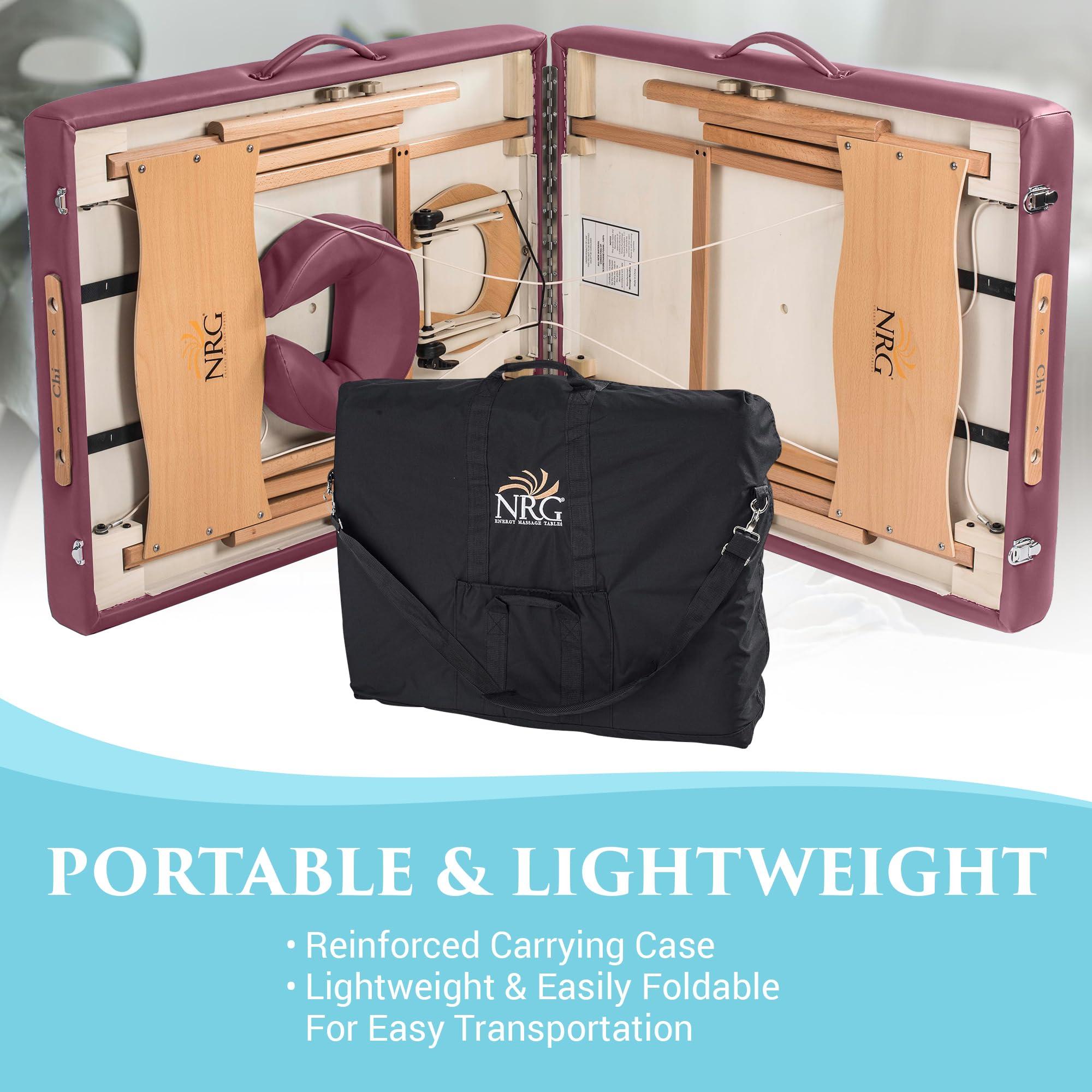 NRG NRG Chi Portable Massage Table Package | Burgundy | Folding Lightweight Massage Bed | Professional Spa Table with Face Cradle, Double Wheel Knobs & Carrying Case