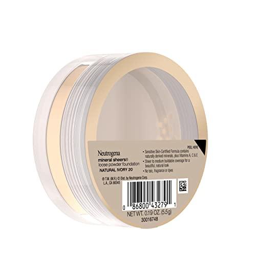 Neutrogena Neutrogena Mineral Sheers Lightweight Loose Powder Makeup Foundation with Vitamins A, C, & E, Sheer to Medium Buildable Coverage, Skin Tone Enhancer, Face Redness Reducer, Natural Ivory 20,.19 oz
