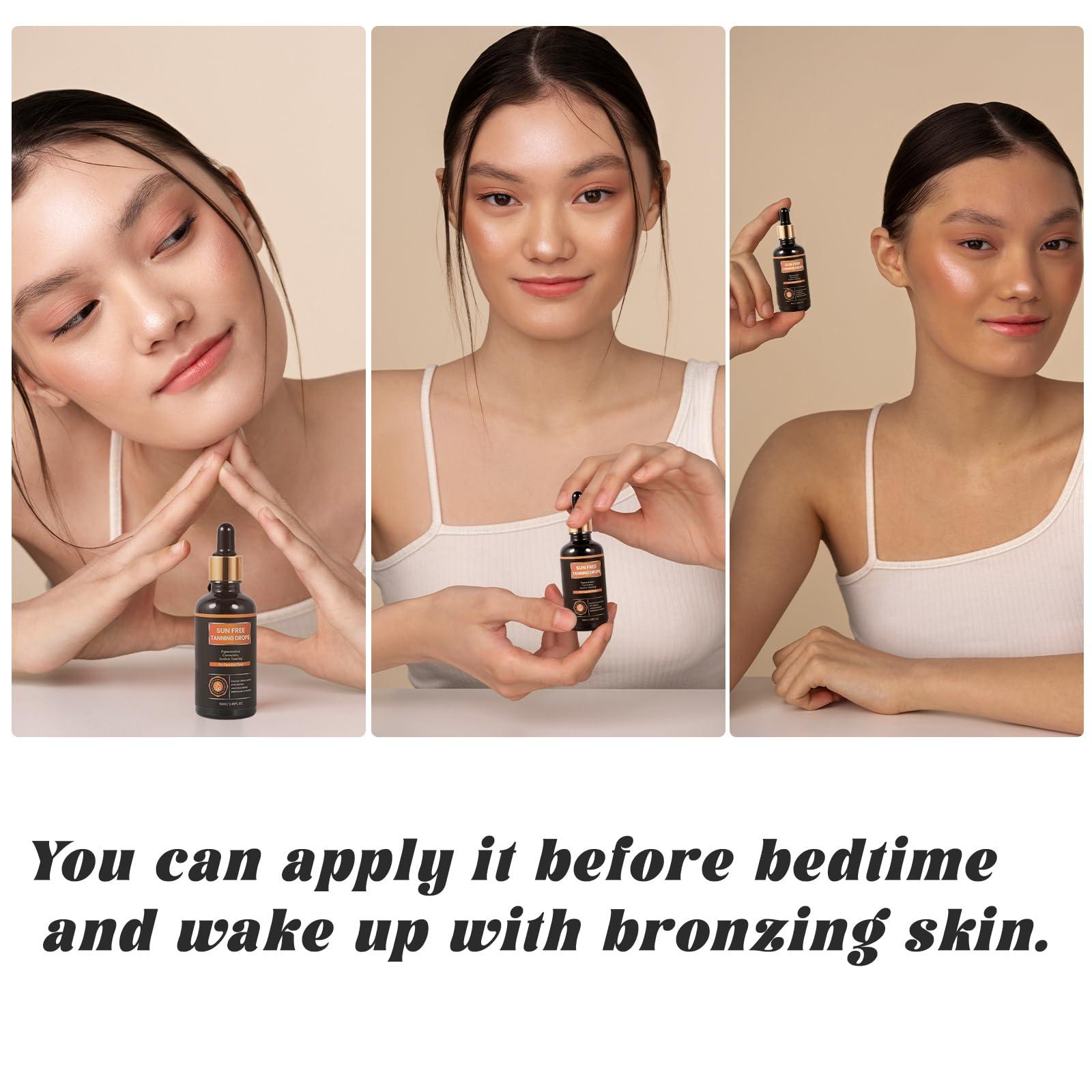 PIPIGE Sun Free-Self Tanning Drops-Bronzing Face Drops-Sunless Self-Tanner for a Natural,Plant extraction formula-DHA content 7%-8%.Moisturizing Bronzing Drops for Face & Body