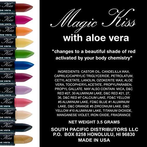 Magic Kiss Magic Kiss Pack of 12 Color Changing Aloe Vera Lipstick Set Made in USA (Colors of Aloha 01)