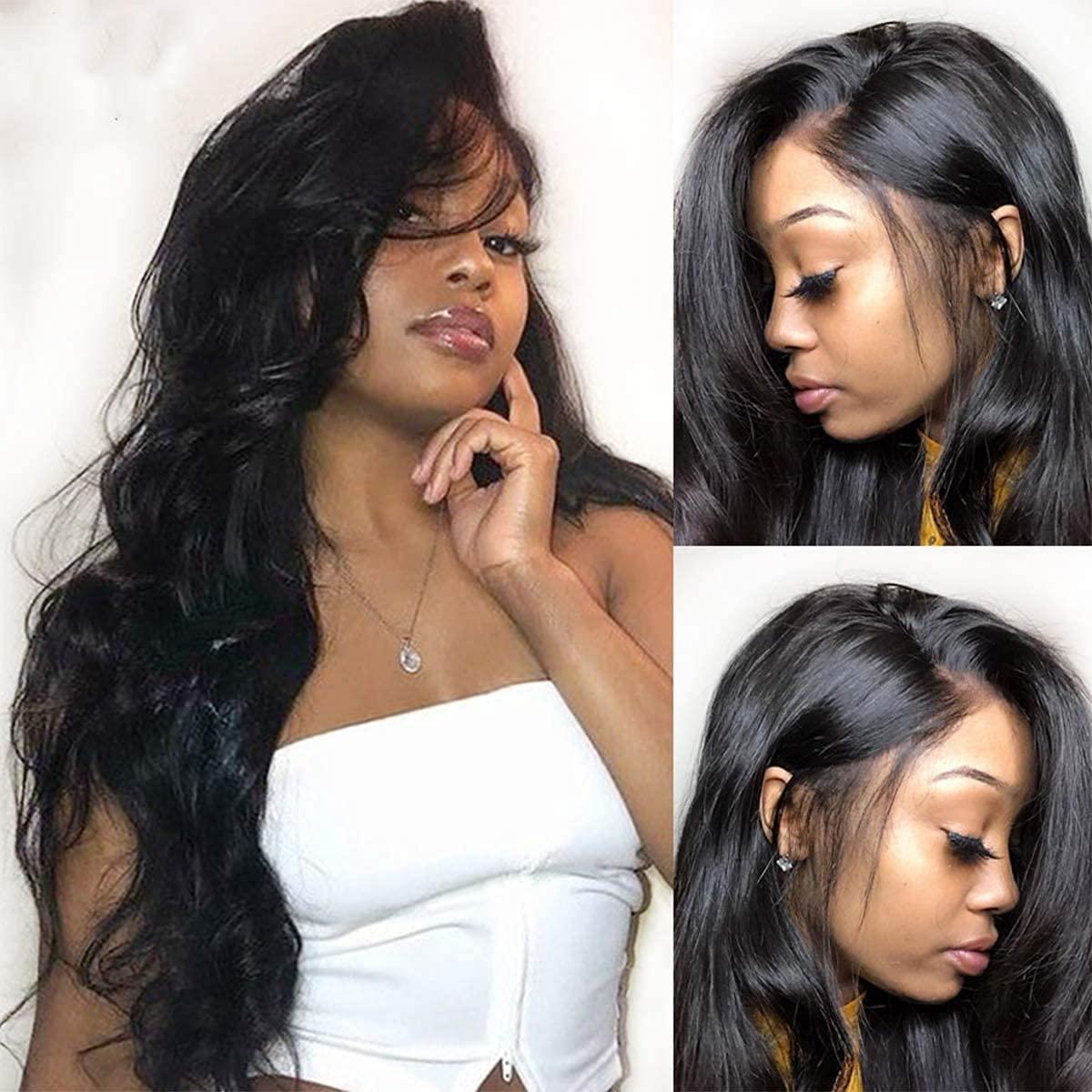 L/W 360 Lace Frontal Wig Cap with Baby Hair Body Wave Brazilian Virgin Hair 100% Unprocessed Human Hair Wigs for Black Women 150% Density (22inch)