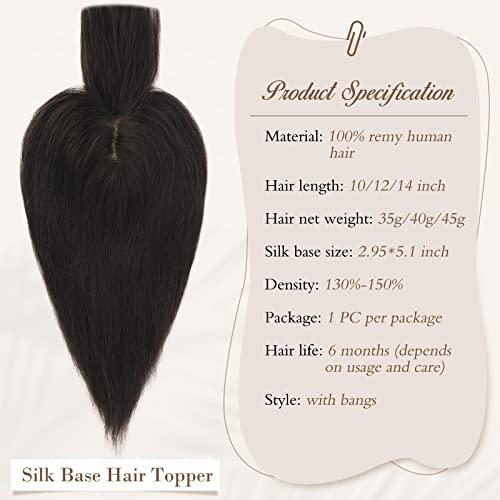RUWISS RUWISS Human Hair Topper with Bangs Crown Topper Hair Pieces for Women Short Wiglet Topper for Thinning Hair 7.5 * 13CM Silk Base 100% Real Human Hair Clip in Topper 10Inch 35gNatural Black