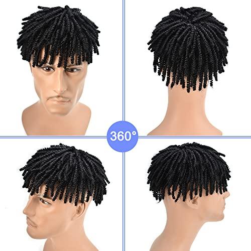 SINGA HAIR Afro Braids Toupee For Black Men Crochet Braids African American Men Hair Replacement System Dreadlock Human Hair Toupee Afro Hair Unit Locs Braided For Black Men (10\'\' Hair, 1 Jet Black)