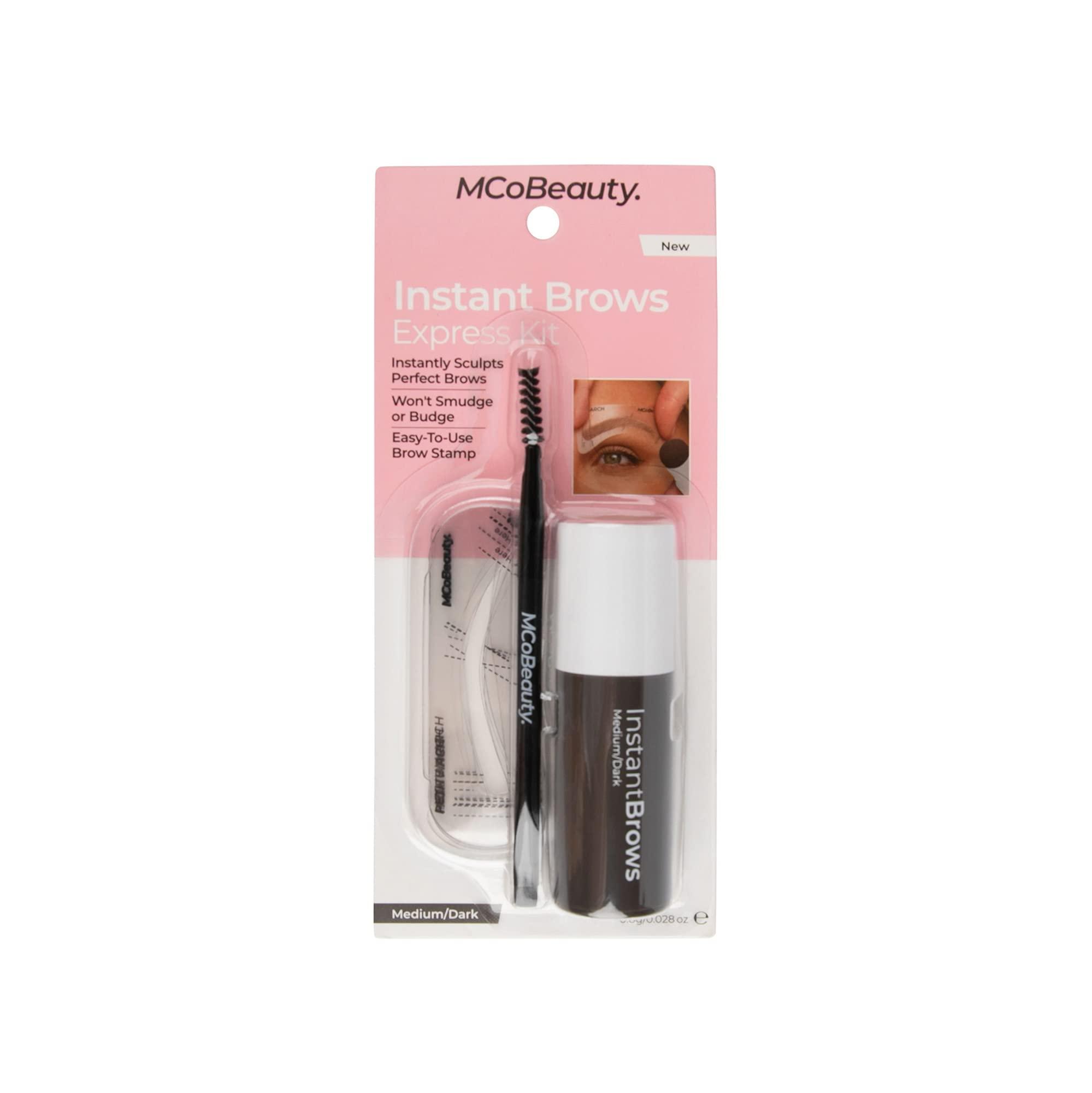 MCoBeauty MCoBeauty Instant Brow Express Kit - Instantly Sculpts Perfect Brows - Customized To Desired Brow Shape - Easy To Use Pomade - Matte Finish - Reusable, Washable Stencils - Medium/Dark - 0.03 Oz