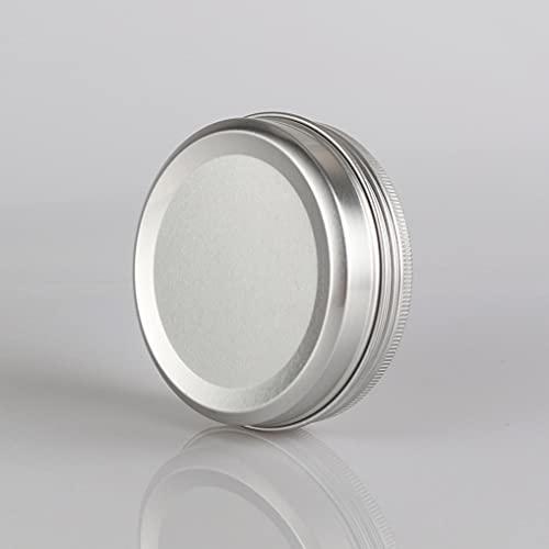 Dlibuy DLIBUY 50 Pcs 100ml 100g Empty Round Silver Aluminum Tin Jars with Screw Lids Cosmetics Lip Balm Containers Pots for DIY Candle, Salve Powder, Crafts, Storage Cans 3 Alu Spoon, 50 Labels