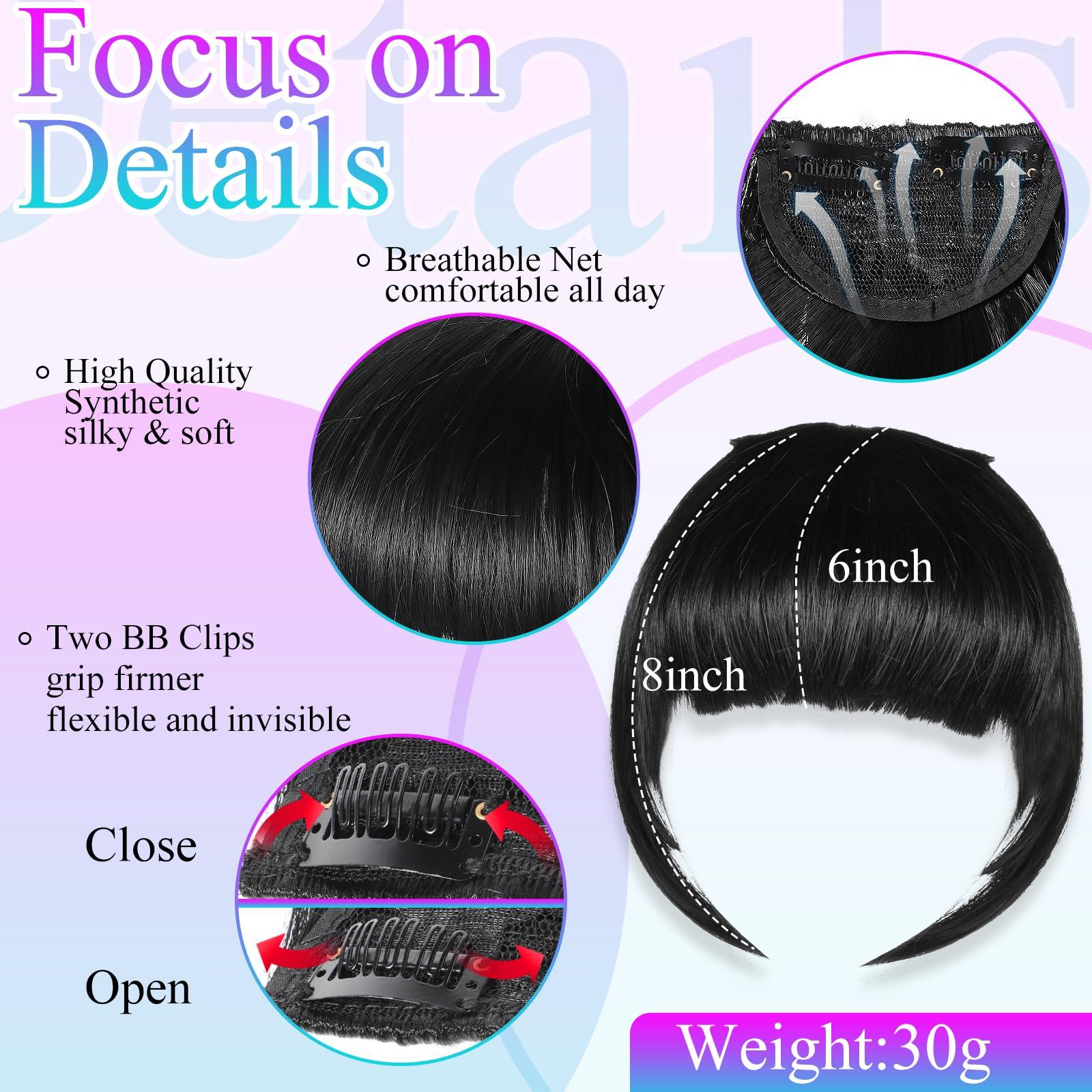 Tyqour Tyqour 2pcs Wispy Curtain Bangs Hair Clip, Bangs Clip, Bangs Hair Clip In Bangs Real Human Hair, Black Hair Extensions Clip In, Clip On Bangs for Women Daily Wear(Black)