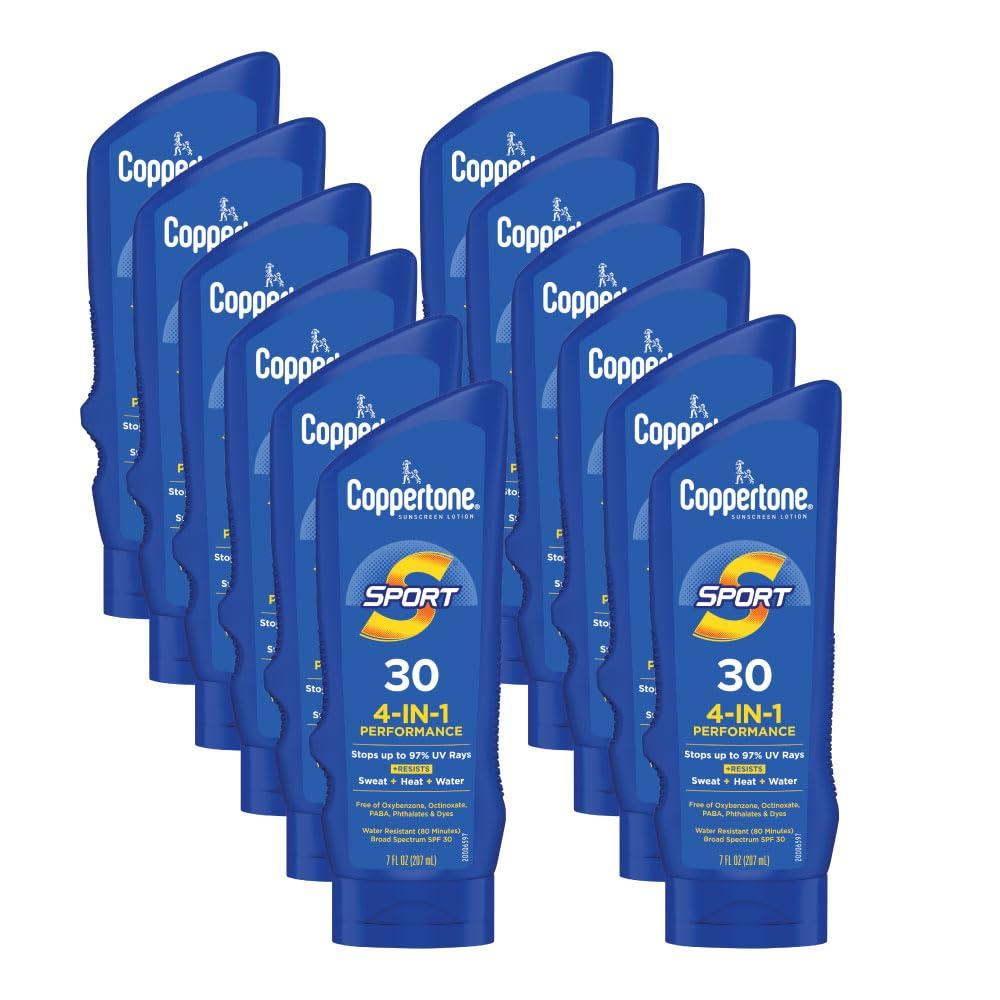 Coppertone Coppertone SPORT Sunscreen SPF 30 Lotion, Water Resistant Sunscreen, Body Sunscreen Lotion, 7 Fl Oz (Pack of 12)