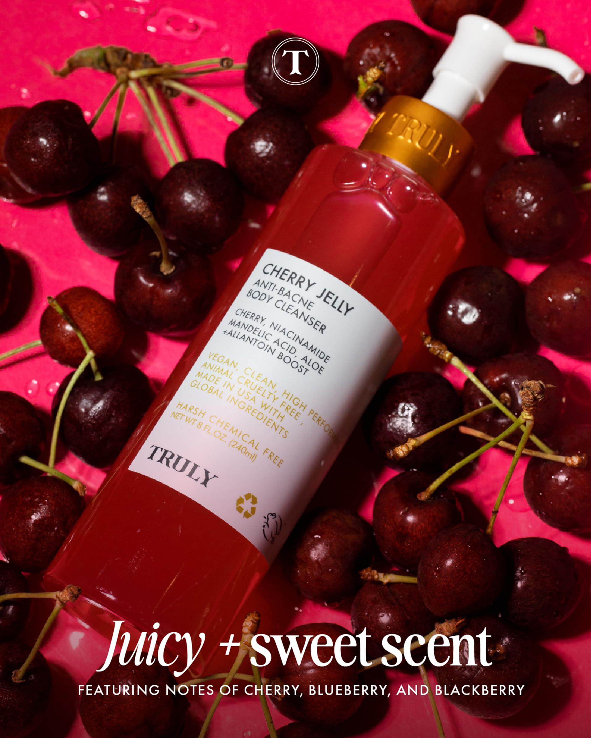 Truly Truly Beauty Cherry Jelly Body Acne Wash with Soothing Cherry Niacinamide, Hydrating Allantoin, & Mandelic Acid - Award Winning Back Acne Treatment Body Wash Cleanser & Dark Spot Remover