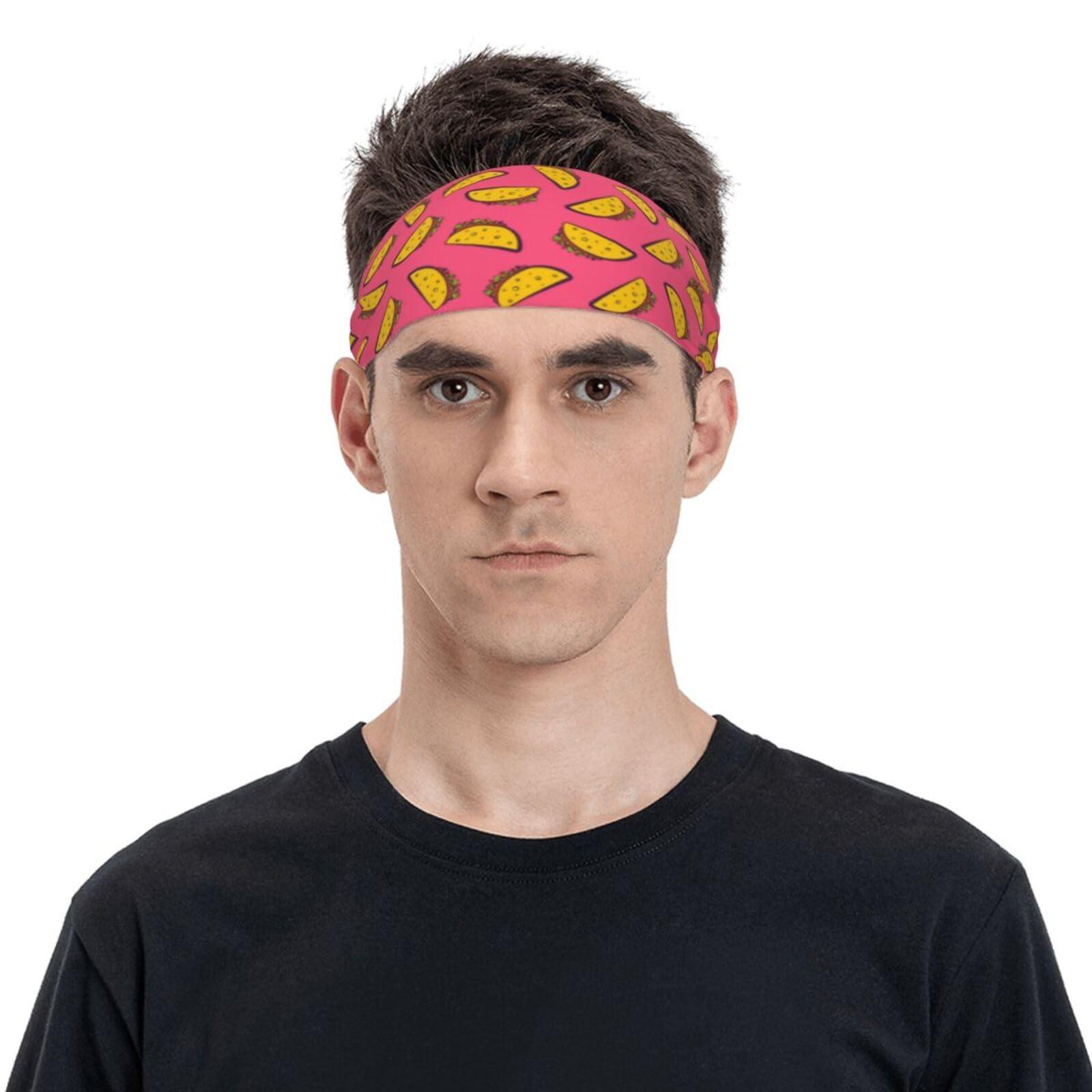 YIPOCH Pink Background Tacos Headbands for Women Non Slip face wash Makeup Headband Sports Running Headband Stretchy Sweat Band Fashion Wide Headbands for Women Head Bands Mens Sweatband