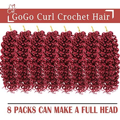 Naniciar Gogo Curl Crochet Hair 12 Inch 8 Packs Burgundy Short Curly Crochet Hair - Beach Curl Crochet Hair - Deep Wave Crochet Hair - Water Wave Braids Synthetic Hair Extensions (12 Inch 8 Packs, Burgundy)