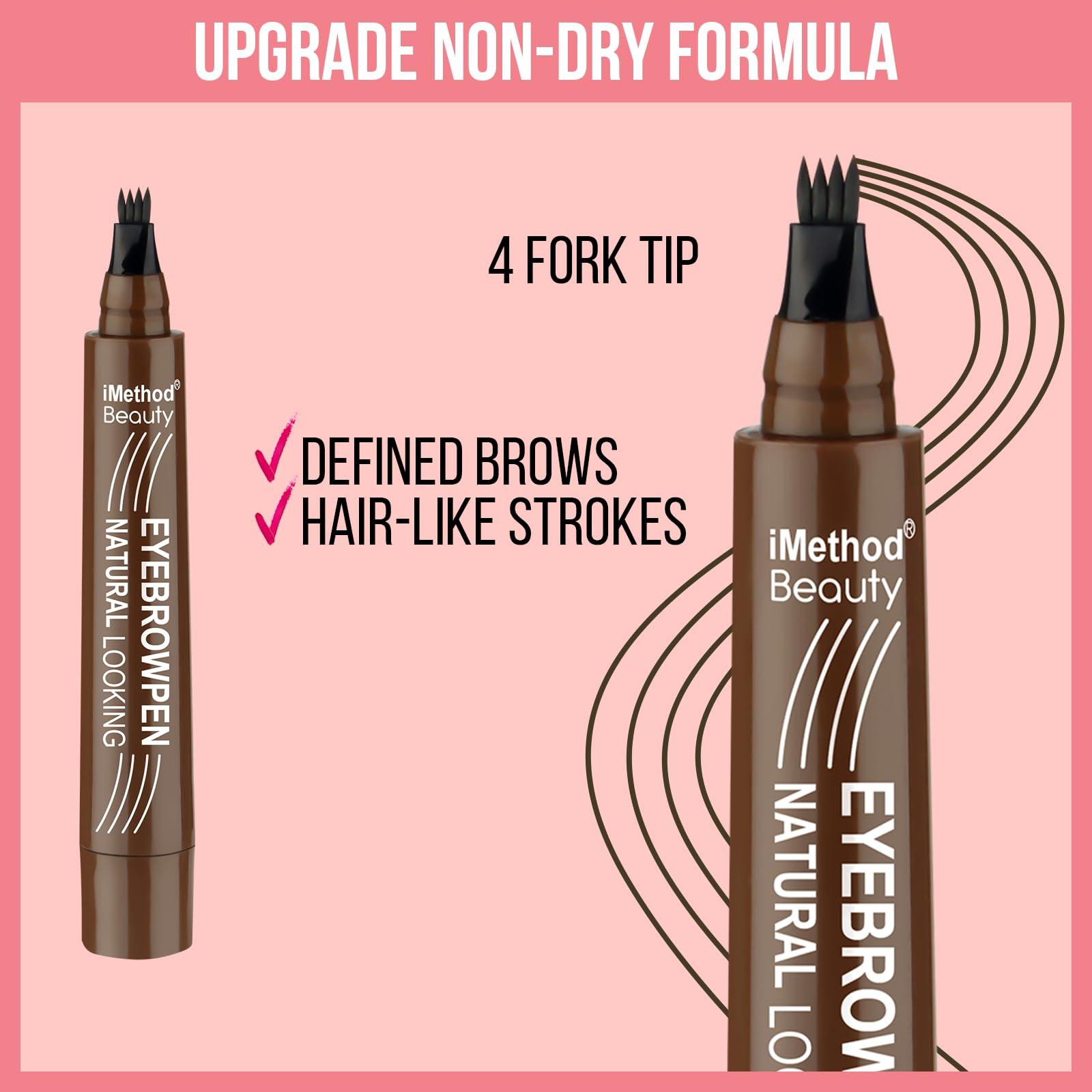 iMethod iMethod Microblading Eyebrow Pen - Eyebrow Pencil Magical Upgraded Eye Brow Pencils for Women with 4 Fork Tip & Spoolie Brush for Natural-Looking Hair-Like Defined Brows, Last All-Day, Black Brown