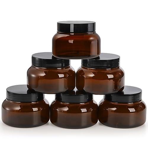 yarlung Yarlung 16 Pack 8 Oz Amber Plastic Jars with Lids, Brown Body Scrub Jars Empty Refillable Containers Round Low Profile Samples Jars for Lotion, Body Butter, Sugar Scrub, Cream