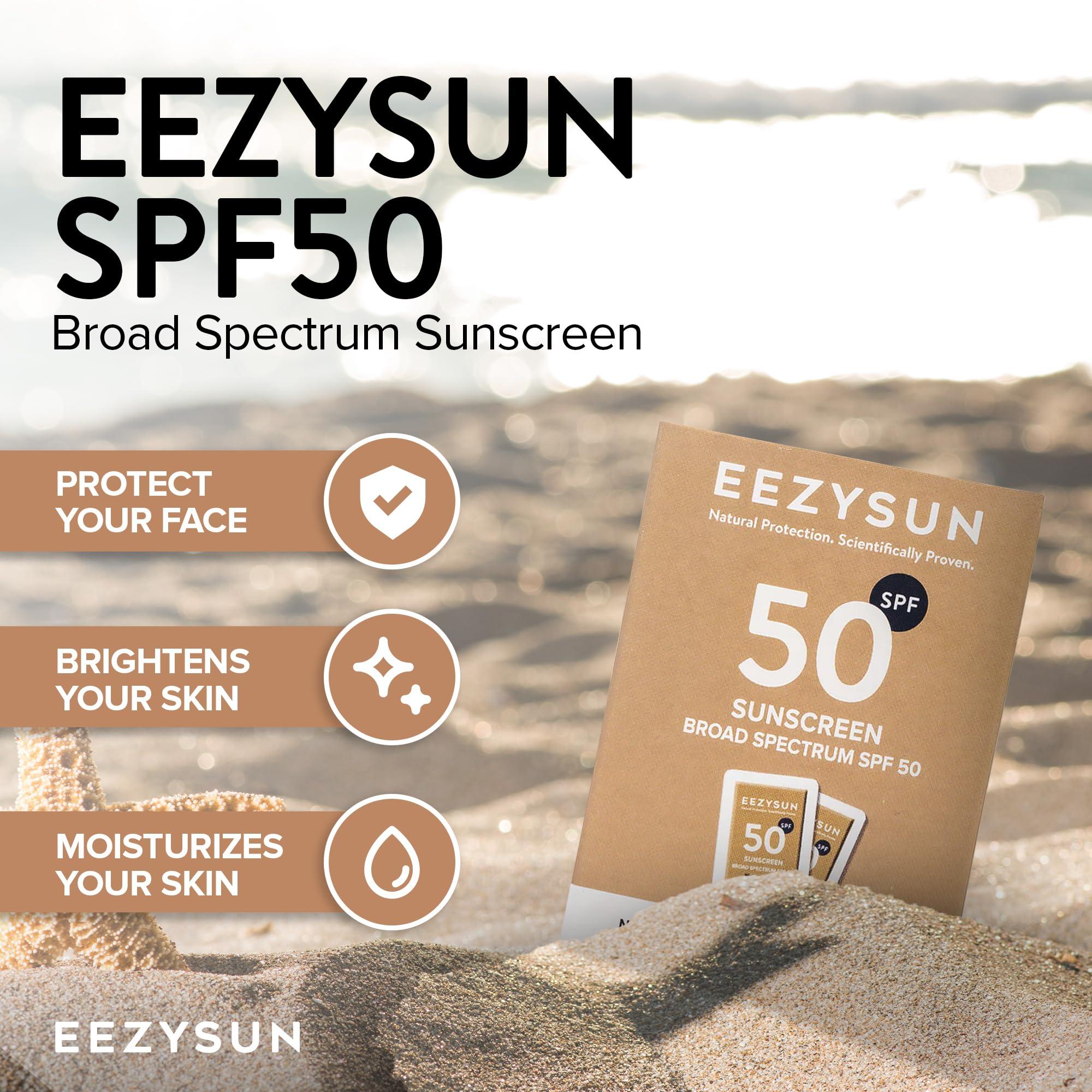 EEZYSUN EEZYSUN Mineral SPF 50 Mini Sunscreen Travel Size Snap Packets - Infused with Aloe Vera, Vegan & Reef-Safe, Broad Spectrum, Non-Oily & Natural with UVA/UVB Protection, 10 Packets x 0.27 FL OZ