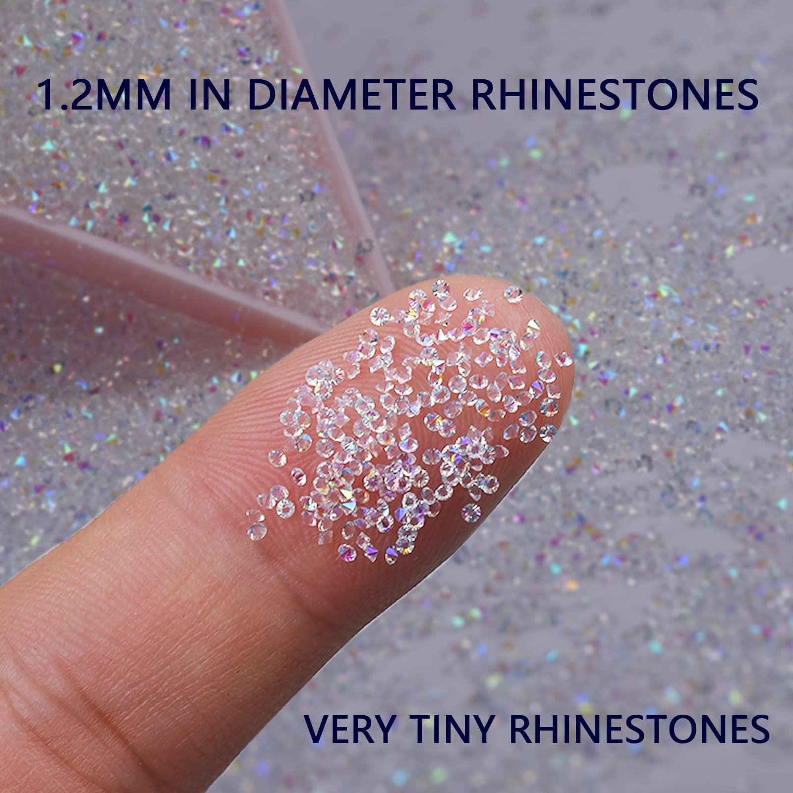 HINABTRU 8000Pcs Ultra Mini 1.2Mm Nail Rhinestones Iridescent Ab Pixie Crystals for Nails+3150Pcs ss4-ss20 ab Diamond Nails Stone Rhinestones for Crafts with Wax Pencil and Tweezers, HINABTRU