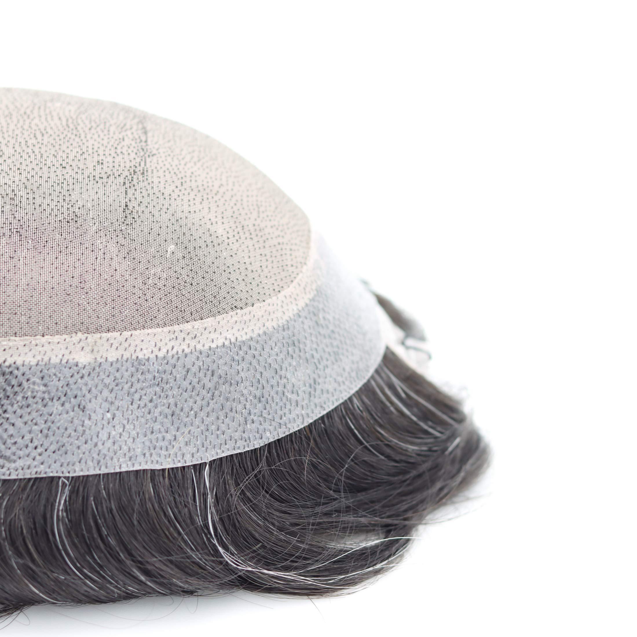 Superhairpieces Superhairpieces Men\'s Toupee Hairpiece NM100B 120% Med Density 7\"x9\" Durable Mono Silk Top Base, 100% Natural Indian Remy Hair, 1.25\" Clear Poly, \"A\" Shape Scallop Front Mens Toupee (Darkest Ash Brown)