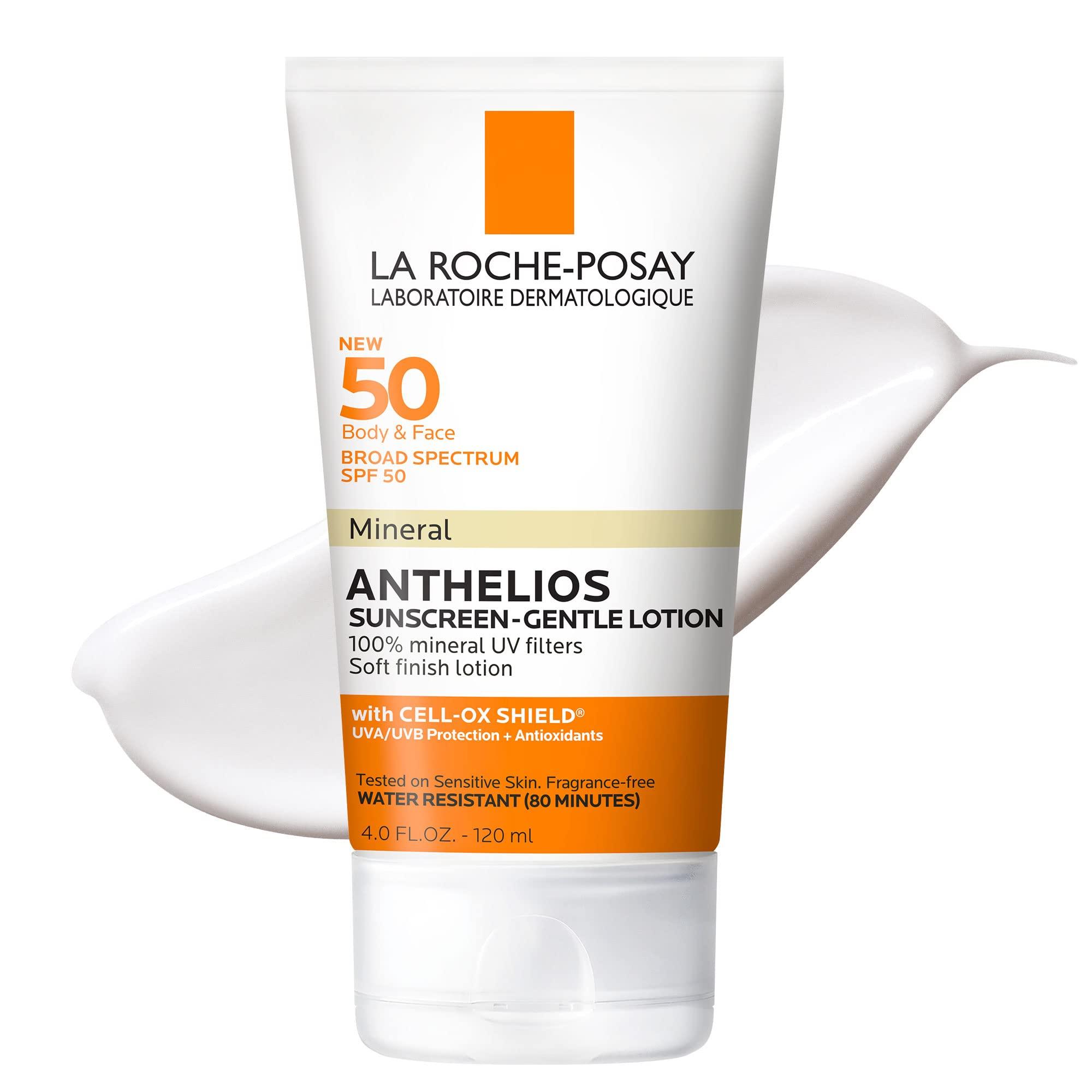 La Roche-Posay La Roche-Posay Anthelios Mineral Sunscreen SPF 50 Gentle Lotion, Broad Spectrum SPF + Antioxidants, Face & Body Sunscreen, Titanium Dioxide & Zinc Oxide, Oxybenzone Free, Oil Free