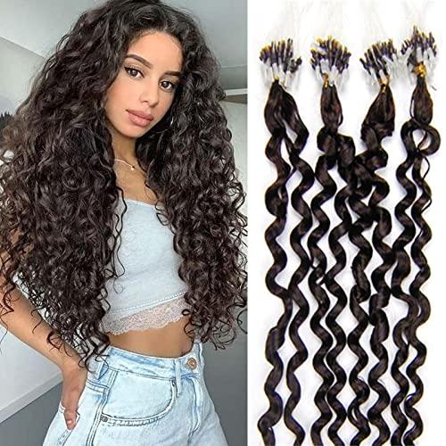 Yotty Micro Link Curly Hair Extensions Micro Ring Beads Loop Tip Real Remy Human Hair Dark Brown 20inch 100s