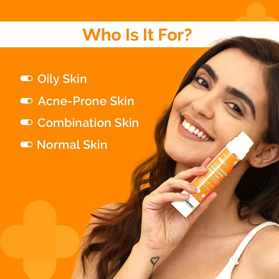 The Derma Co The Derma Co 1% Hyaluronic Sunscreen Aqua Gel with SPF 50 & PA++++ | Broad Spectrum UVA/B & Blue Light Protection | Lightweight & Quick Absorbing with Vitamin E | 1.76 Oz/50g