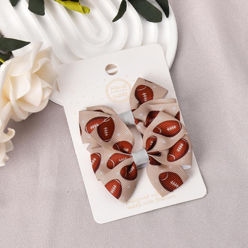 MXXGMYJ Football Cheer Bows for Hair Bow Clips for Women Bowknot Hair Barrettes for Girls Football Hair Clip for Kids Football Mom Bow Hair Accessories for Teens Football Hair Bows for Teenager Girls 2Pcs