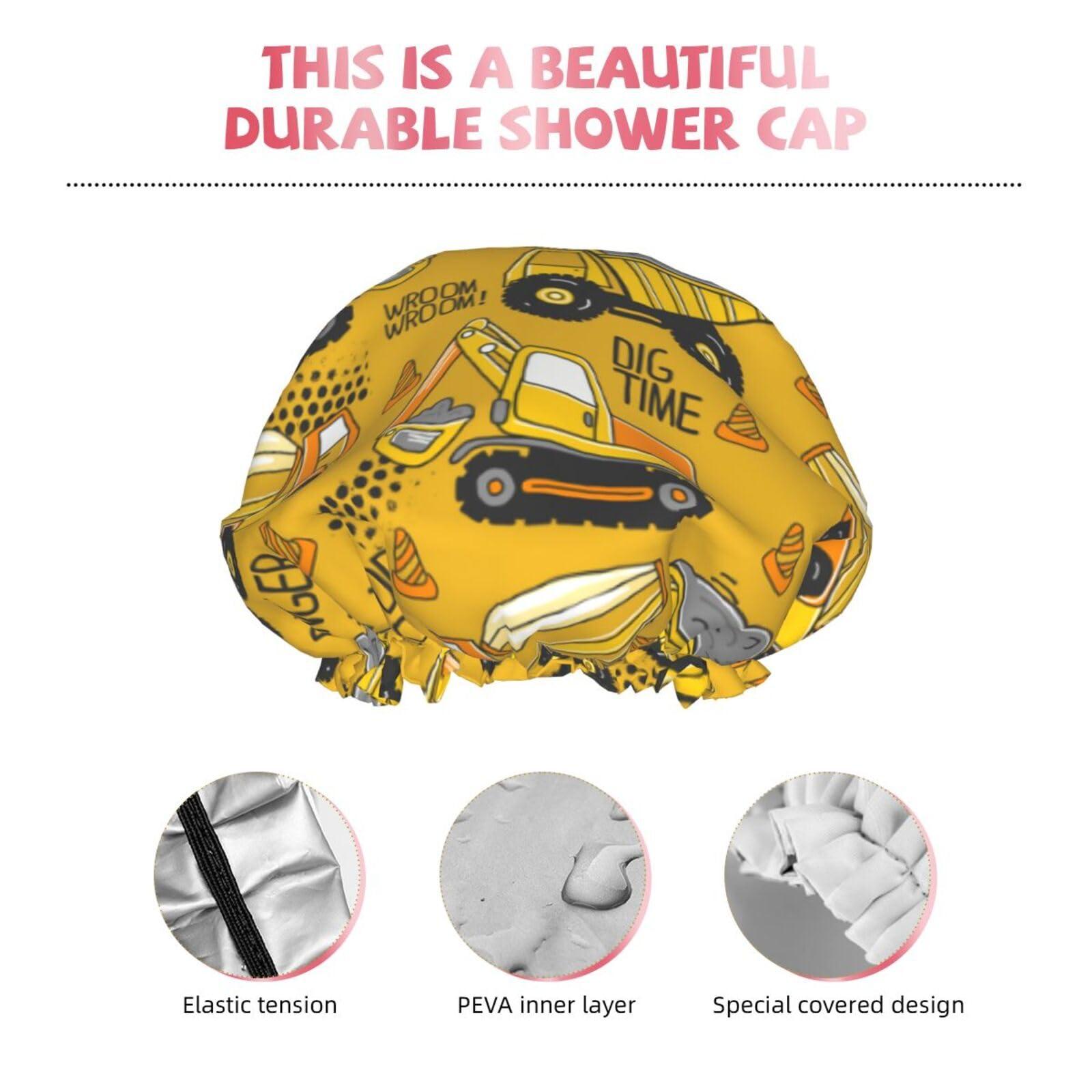 YIPOCH Truck Large Shower Cap for Women Men Shower Caps for Women Reusable Waterproof Hair Cap Double Layers Showercap With PEVA Lined & Elastic Band Fashion Shower Bonnet