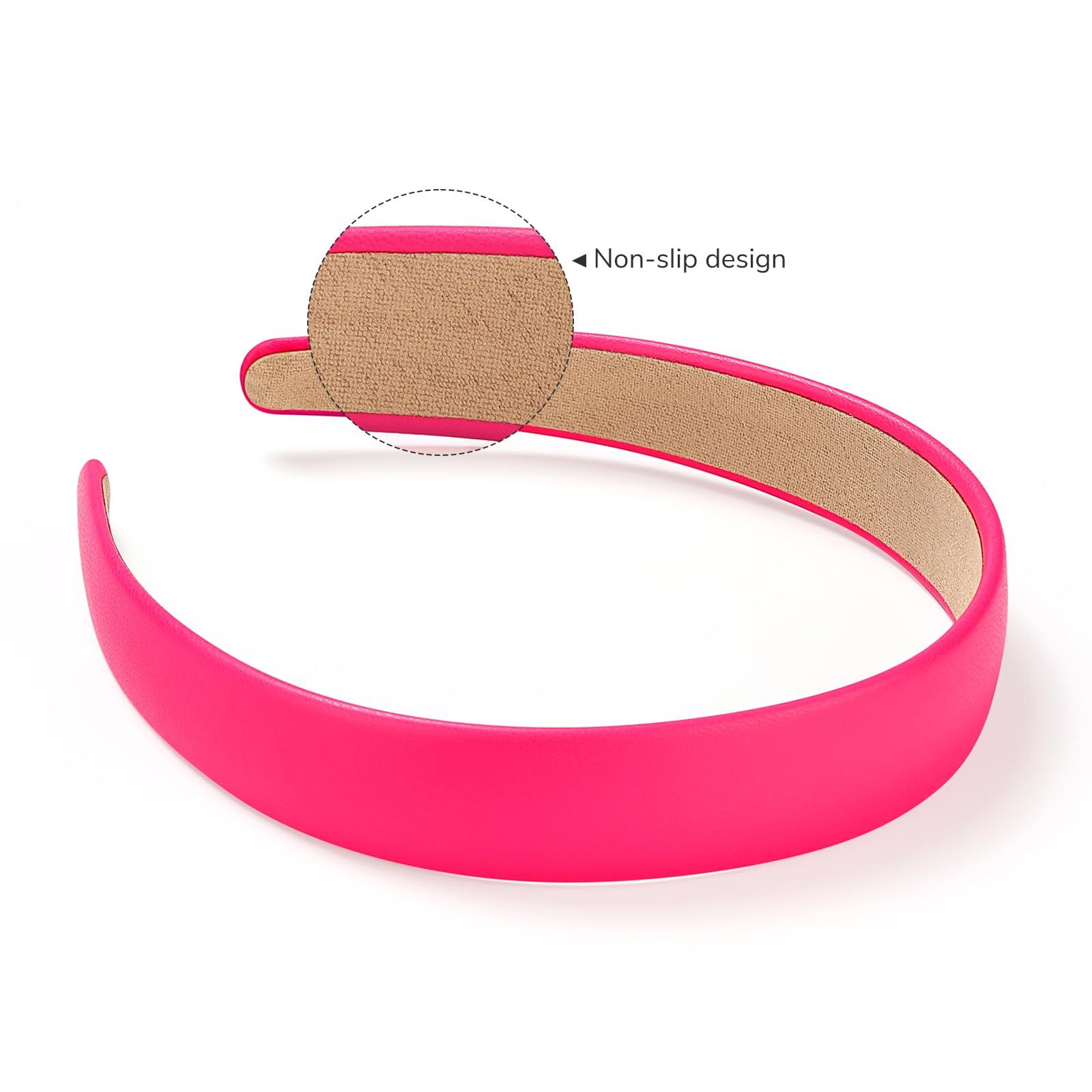 WantGor WantGor 1 Inch PU Leather Headband, Wide Padded Hairband Fashion Hair Bands Cute Womens Headbands Holiday DIY Hair Accessories (Rose Red)