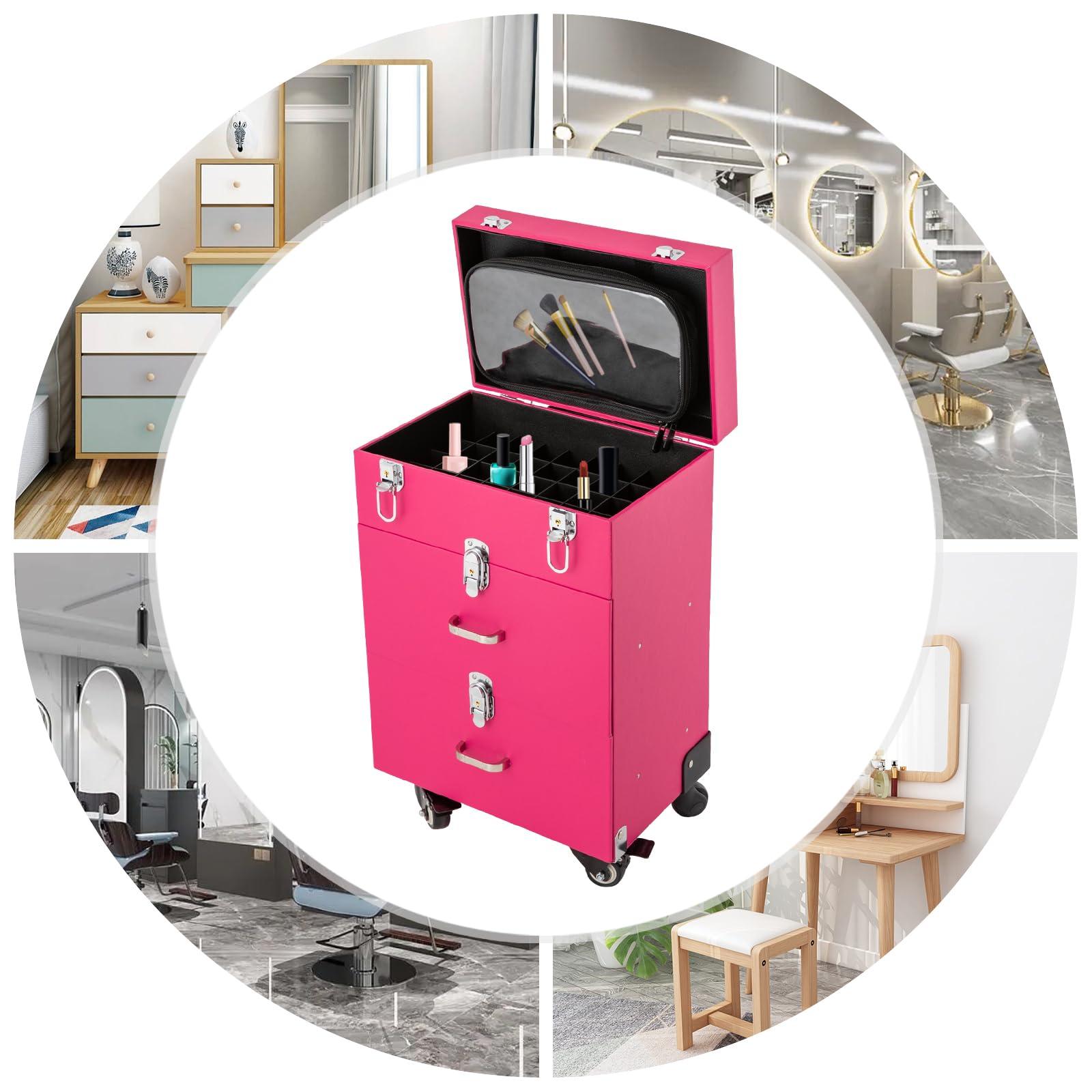 ZUANYAN ZUANYAN Rolling Makeup Train Case Professional Nail Tattoo Pull Bar Makeup Case With Universal Wheel (Pink)