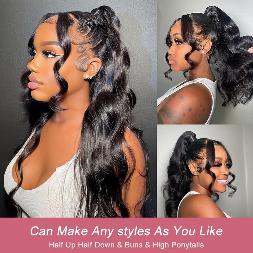 LARYNX LARYNX 360 Body Wave Lace Front Wigs Human Hair 360 Full Lace Human Hair Wigs Pre Plucked With Baby Hair 180% Density HD Transparent Human Hair Wigs For Women Natural Color 24 Inch