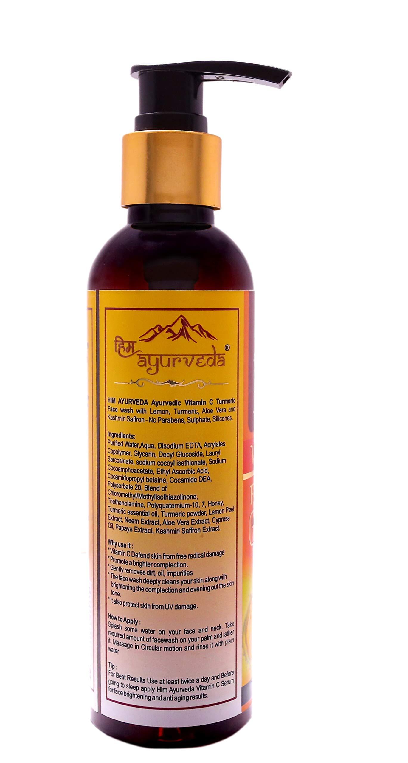 HIM AYURVEDA HIM AYURVEDA VITAMIN C FACE WASH ERICHED WITH LEMON, HONEY,PAPAYA,TURMERIC, ALOE VERA AND KASHMIRI SAFFRON - NO PARABENS, SULPHATE, SILICONES, 200ML