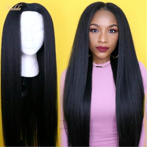 Nadula Nadula V Part Wig Yaki Straight Human Hair No Leave Out Glueless Upgraded U Part Wigs for Women,10A Yaki Straight V-part Wigs V Shape Clip in Half Wig Ready to Go 150% Density 16inch