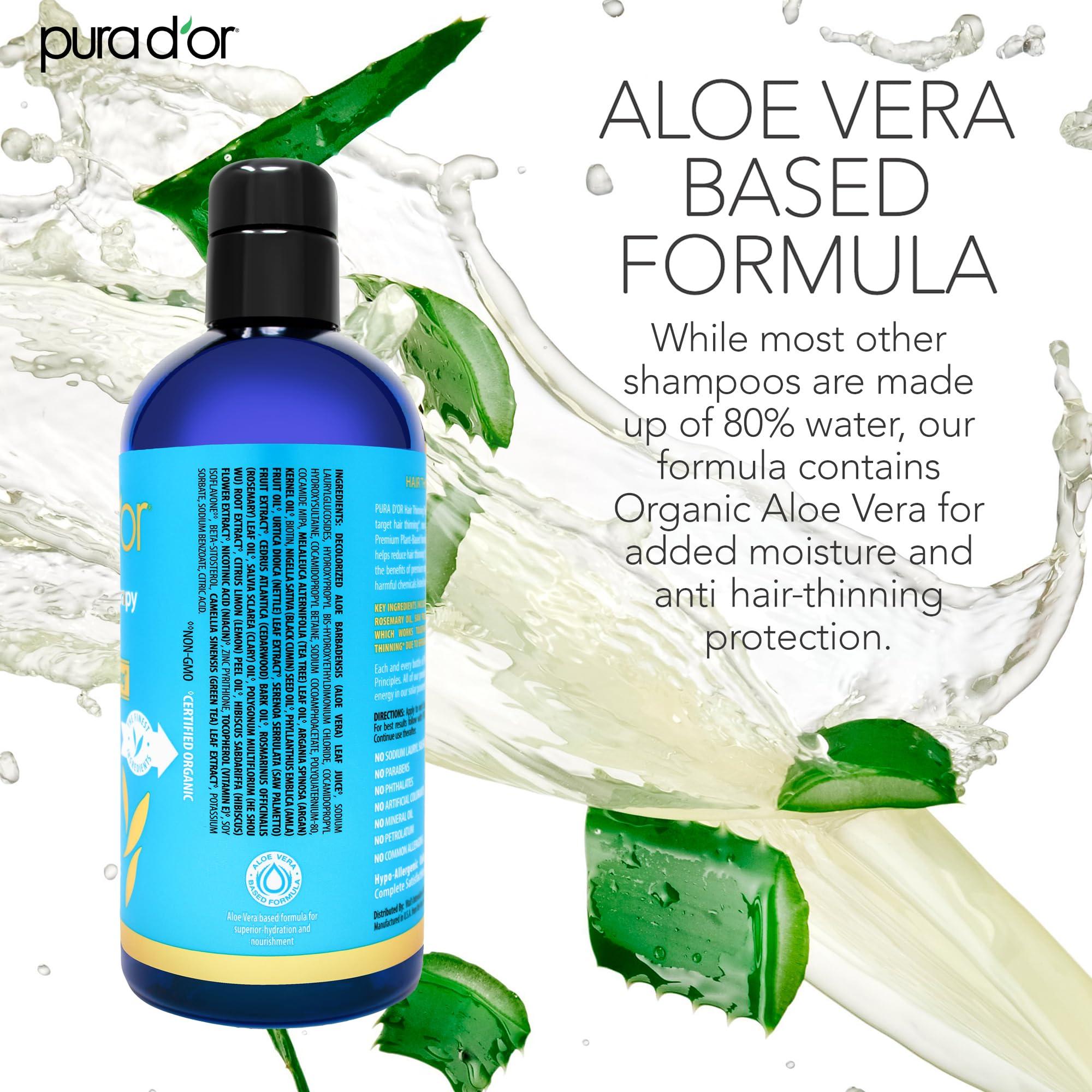 PURA D'OR PURA D\'OR 16 Oz Hair Thinning Therapy Biotin Shampoo - ORIGINAL Scent - CLINICALLY TESTED Effective Results, Herbal DHT Blocker Hair Thickening Products For Women & Men, Color Safe Routine Shampoo