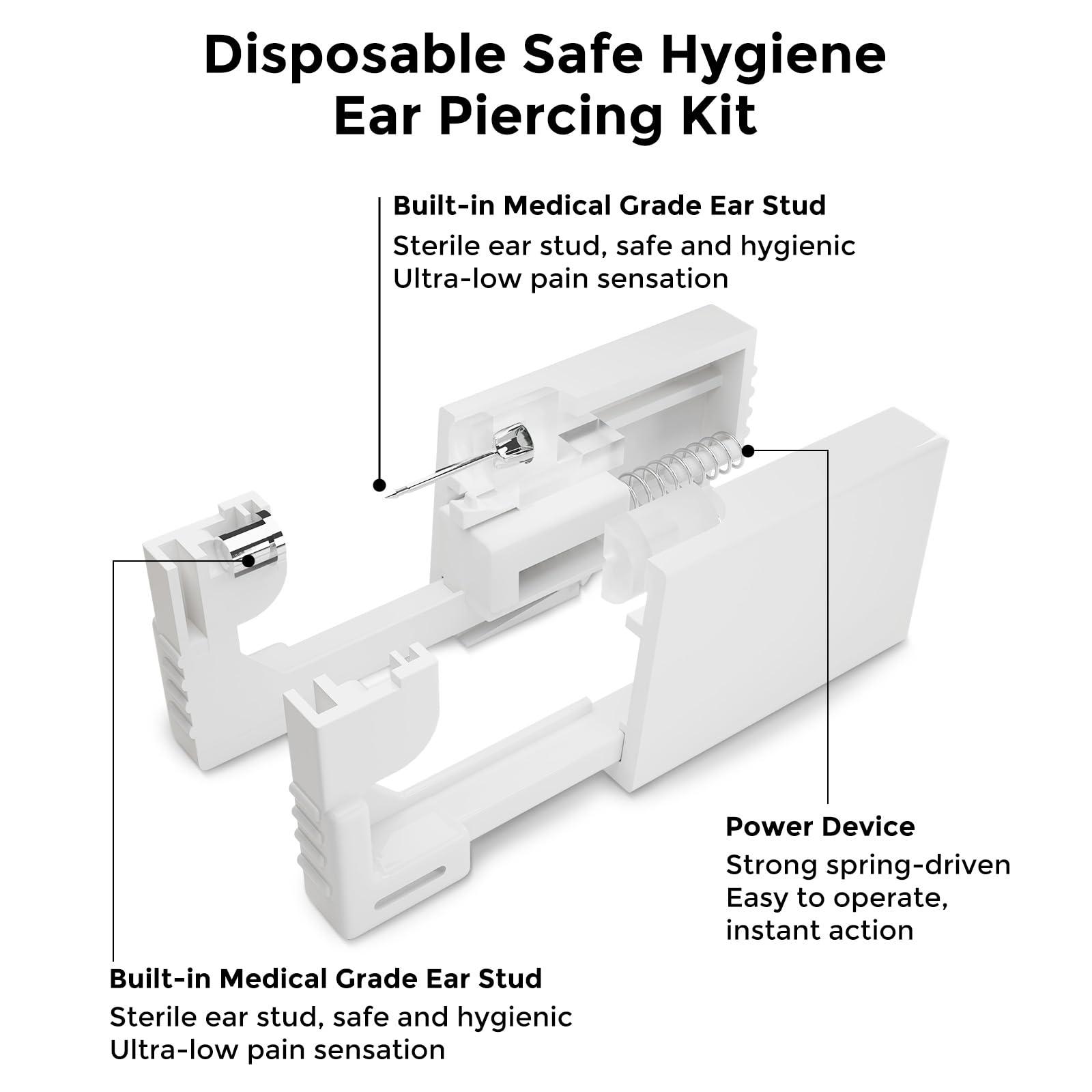 SugarTang SugarTang Ear Piercing Kit | Disposable Ear Piercing Gun Kit Made in 316L Surgical Stainless Steel with 4mm - 4prong Cubic Zirconia | At Home Self Piercing Kit with Earrings Studs